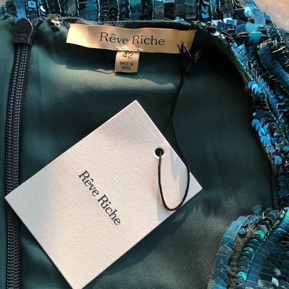Rêve Riche Miesha Dress Forest Green Sequins Party - Picture 5 of 9